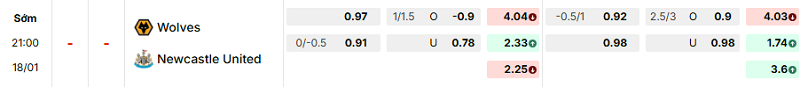 Bảng kèo mới nhất trận Wolves vs Newcastle